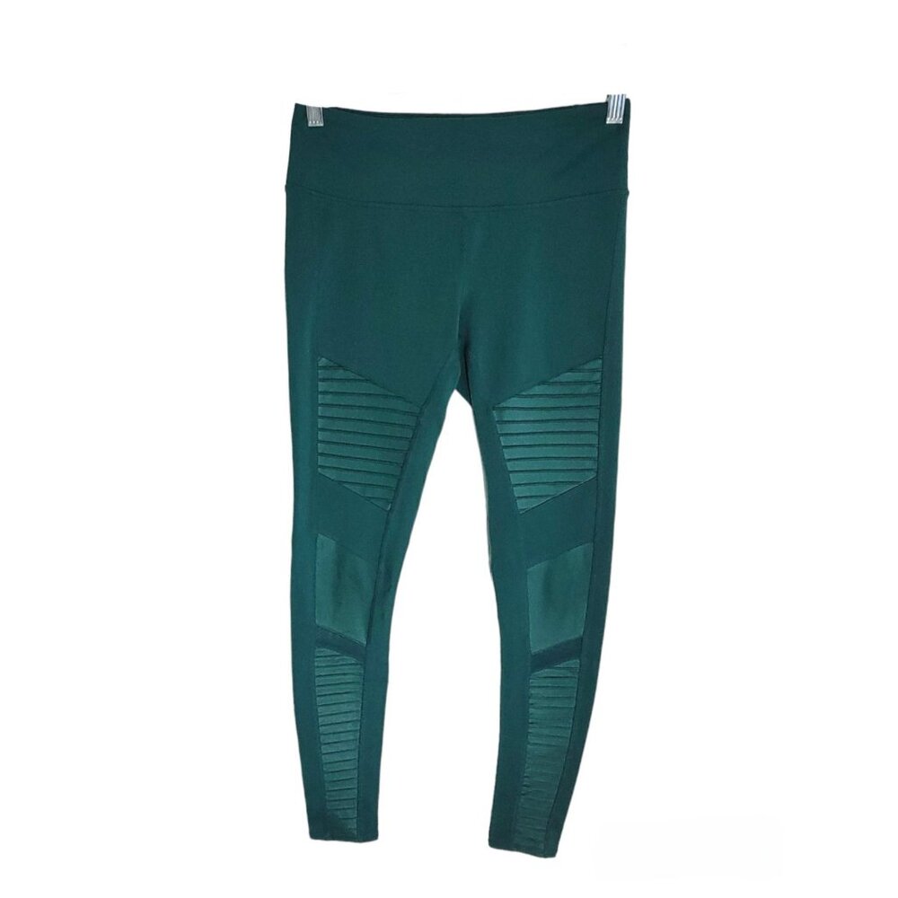 Alo Womens Green Pull On Moto Leggings Skinny Leg Elastic‎ Waist Size S - Picture 1 of 9